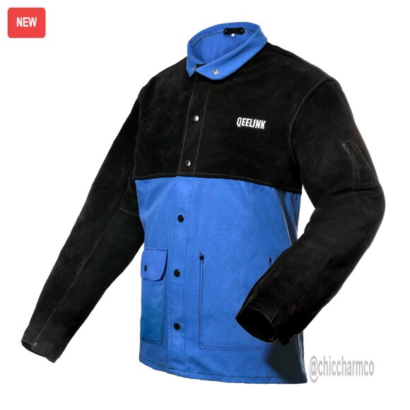 Flame Resistant Welding Jacket Split Leather Sleeves Adjustable Workwear